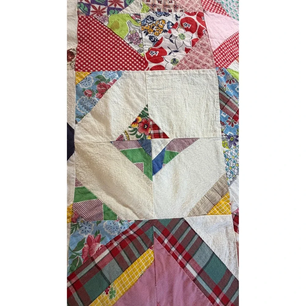 Vintage Hand Pieced Scrap Quilt Top Unfinished Varied  Cotton Colorful Patchwork